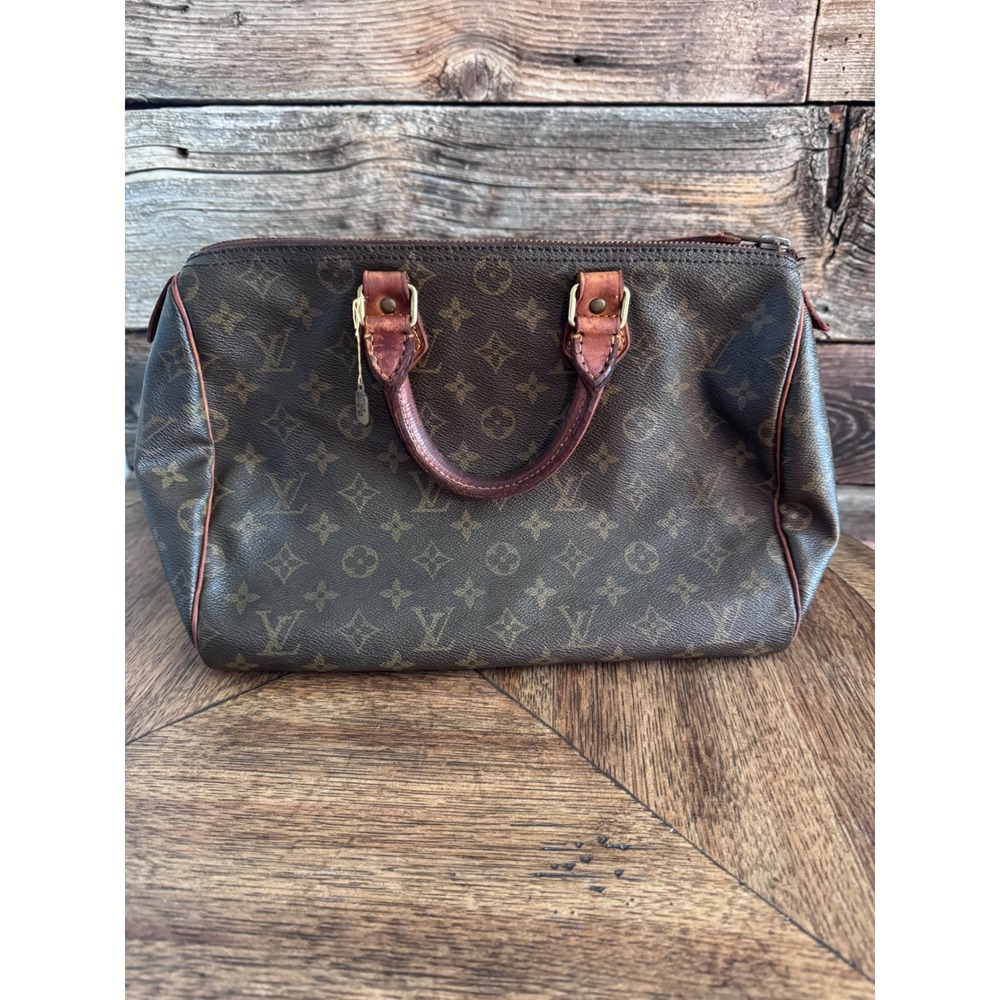 Louis Vuitton Speedy 30 Monogram Canvas Handbag Brown Vintage Satchel Bag France
